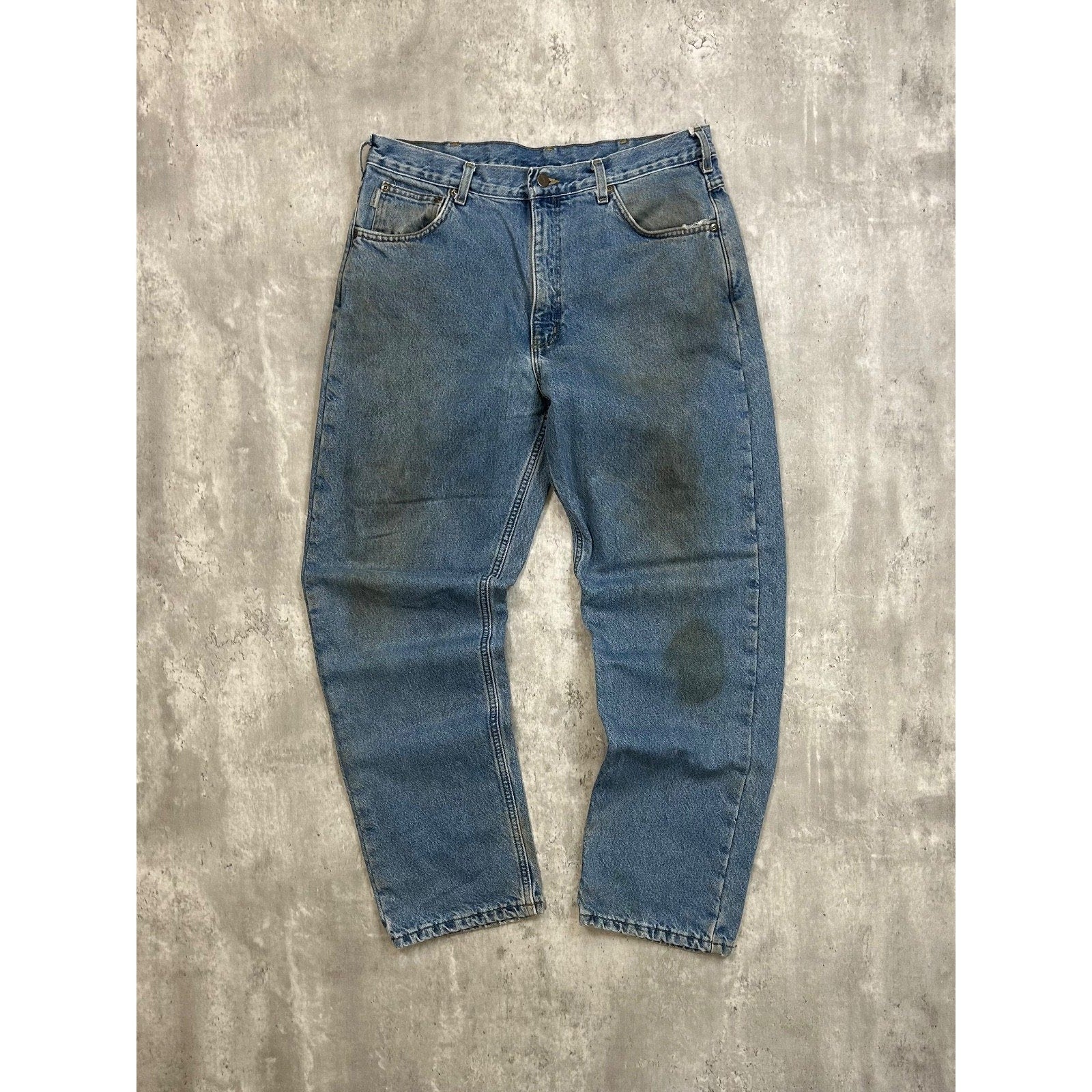 Vintage Carhartt Medium Wash Denim Distressed Workwear Pants Size 36