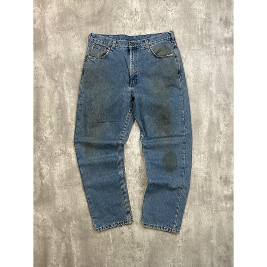 Vintage Carhartt Medium Wash Denim Distressed Workwear Pants Size 36