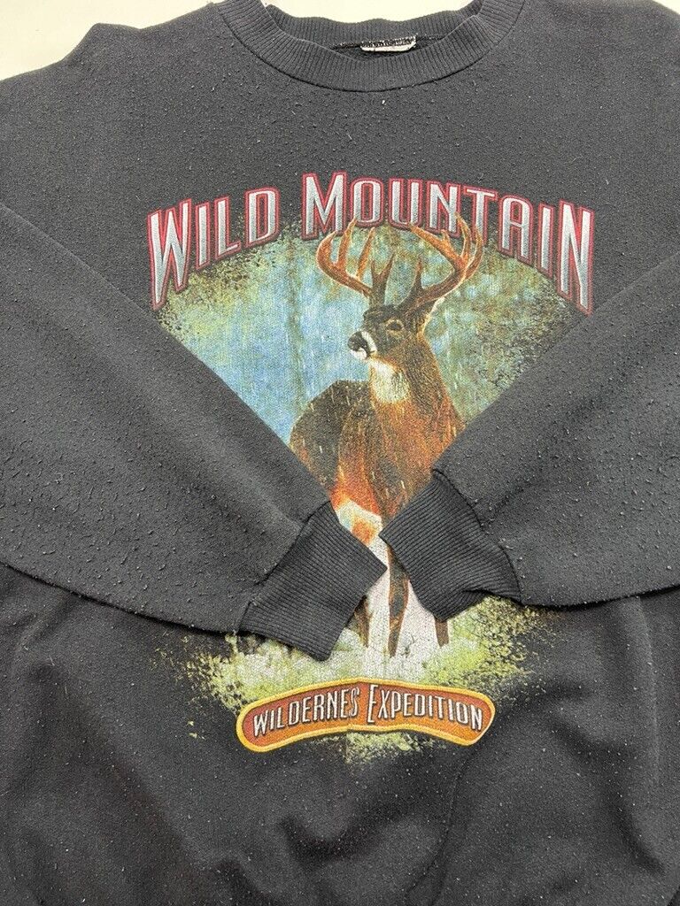 Vintage 90s Wild Mountain Deer Nature Wilderness Graphic Sweatshirt Size Large