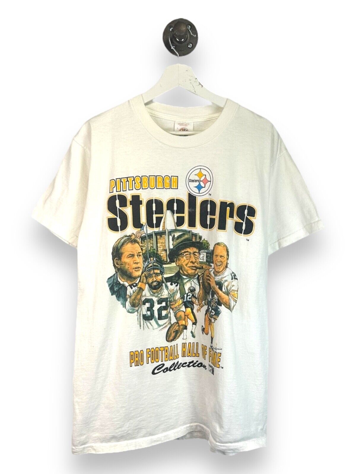 Vintage Pittsburgh Steelers NFL Hall Of Fame Caricature Graphic T-Shirt Sz Large