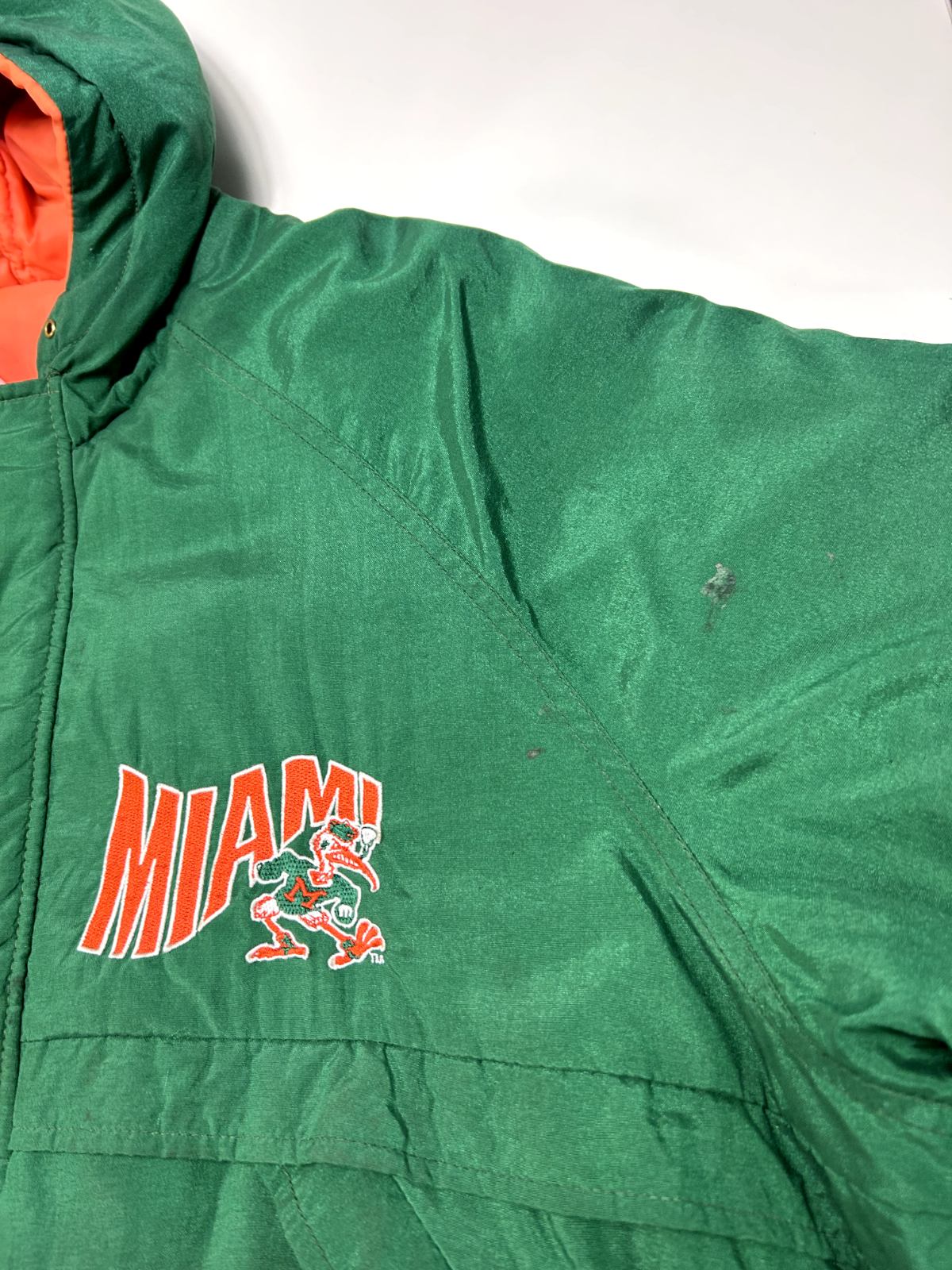 Vintage 90s Miami Hurricanes NCAA Insulated Hooded Full Zip Jacket Size XL Green