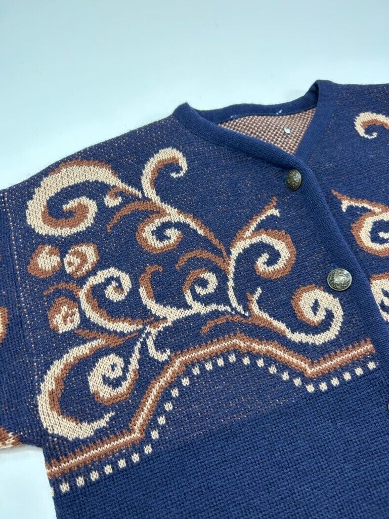 Vintage 90s Pattern Print Button Down Cardigan Style Knit Sweater Size Medium