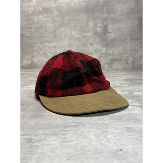 Vintage 80s Flannel Two Tone Wool Outdoors Strapback Hat OSFA