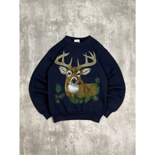 Vintage 90s White Tail Deer Nature Animal Graphic Sweatshirt Size Medium