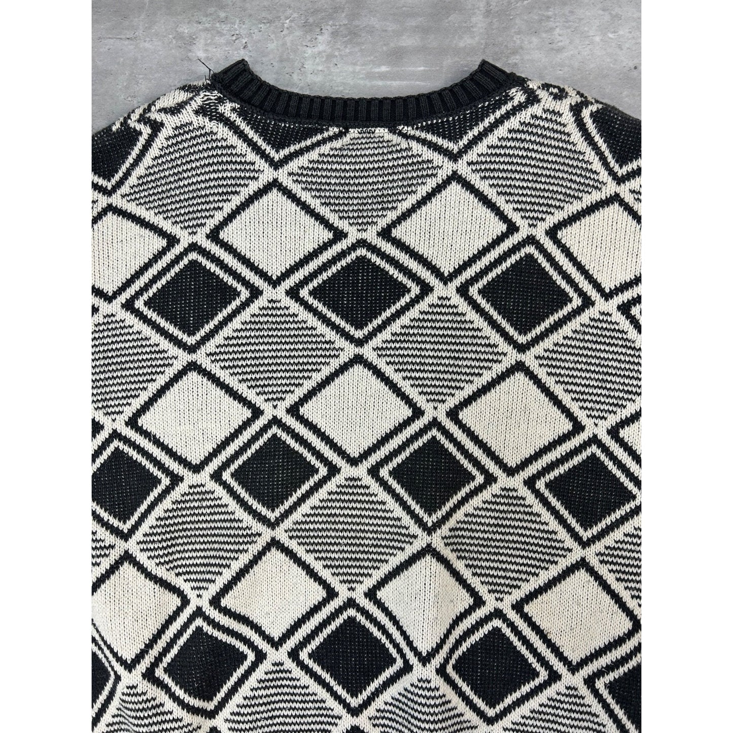 Vintage 90s Ron Chereskin Diamond Checkered Print Knit Sweater Size Large