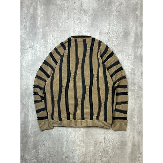 Vintage Protege Abstract Striped Earth Tones Pullover Ribbed Sweater Size Large
