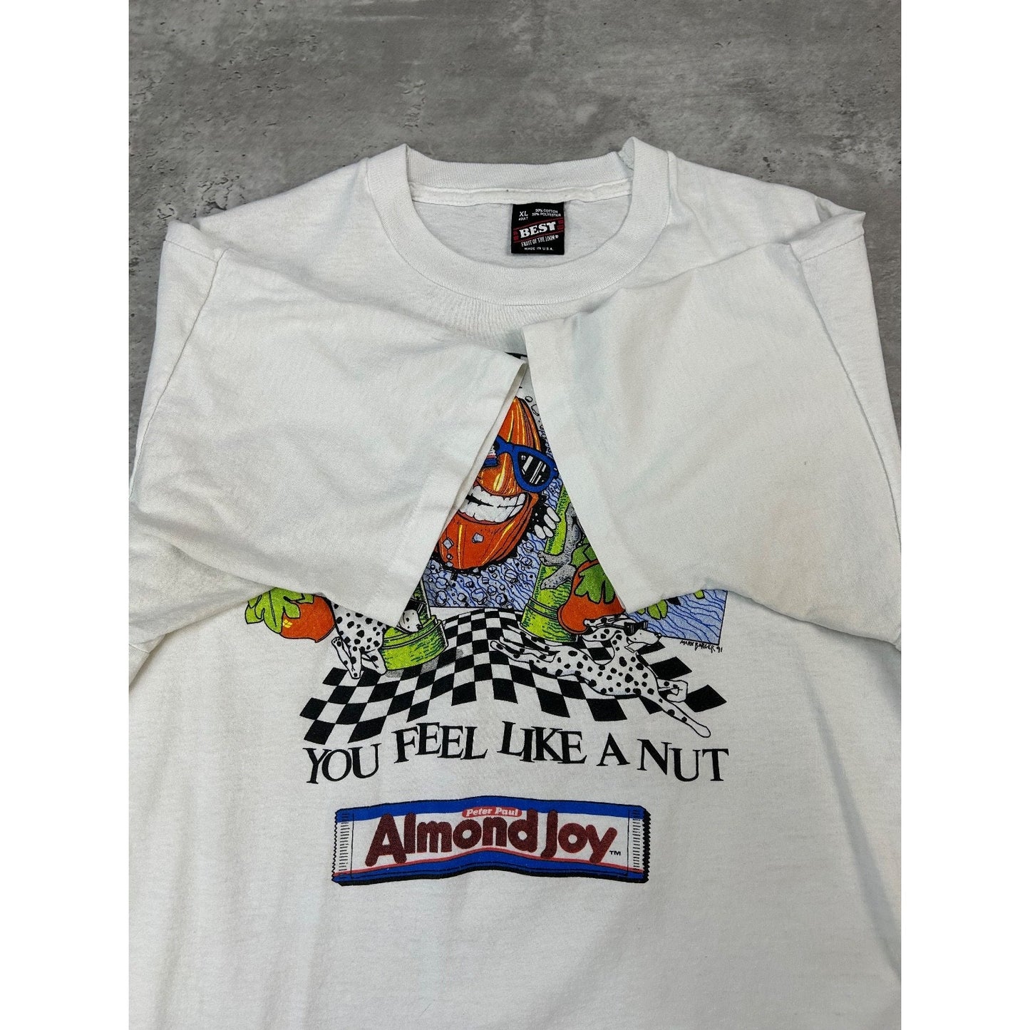 Vintage 1991 Almond Joy Sometimes You Feel Like A Nut Cartoon T-Shirt Size XL