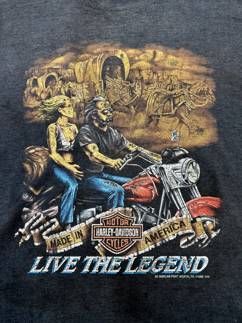 Vintage 1992 3D Emblem Harley Davidson Live The Legend Graphic T-Shirt Size XL