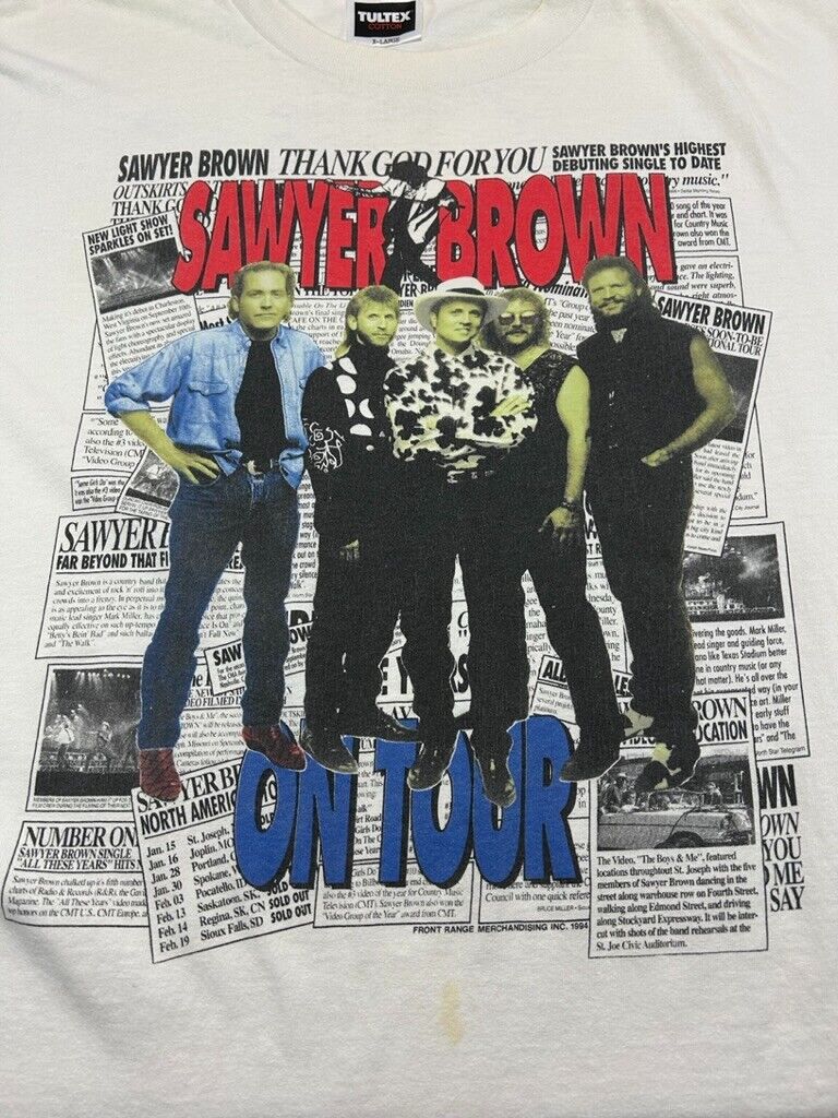 Vintage 1994 Sawyer Brown On Tour Band Member Graphic T-Shirt Size XL