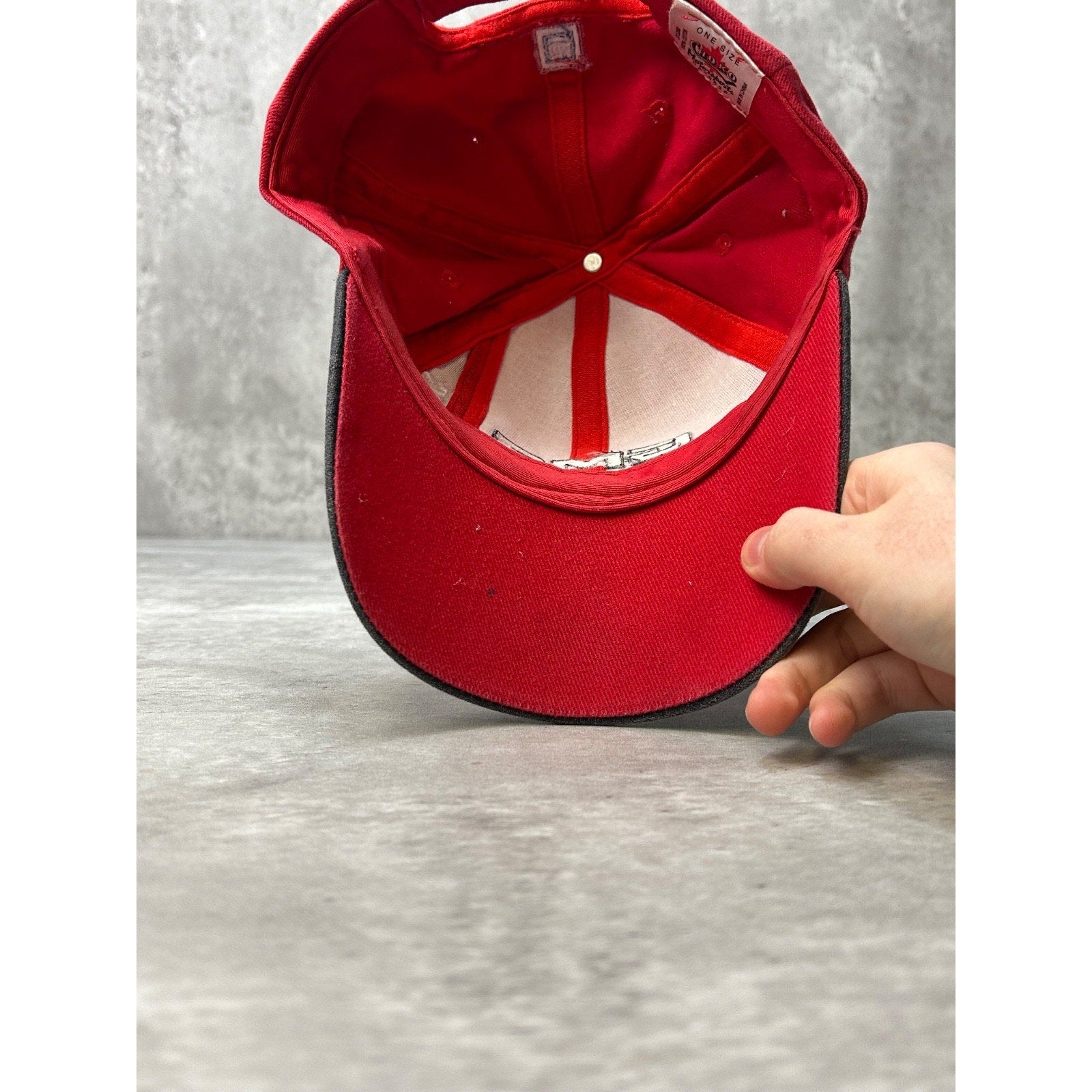 Vintage 90s GMC Embroidered Spellout Red Strapback Hat OSFA