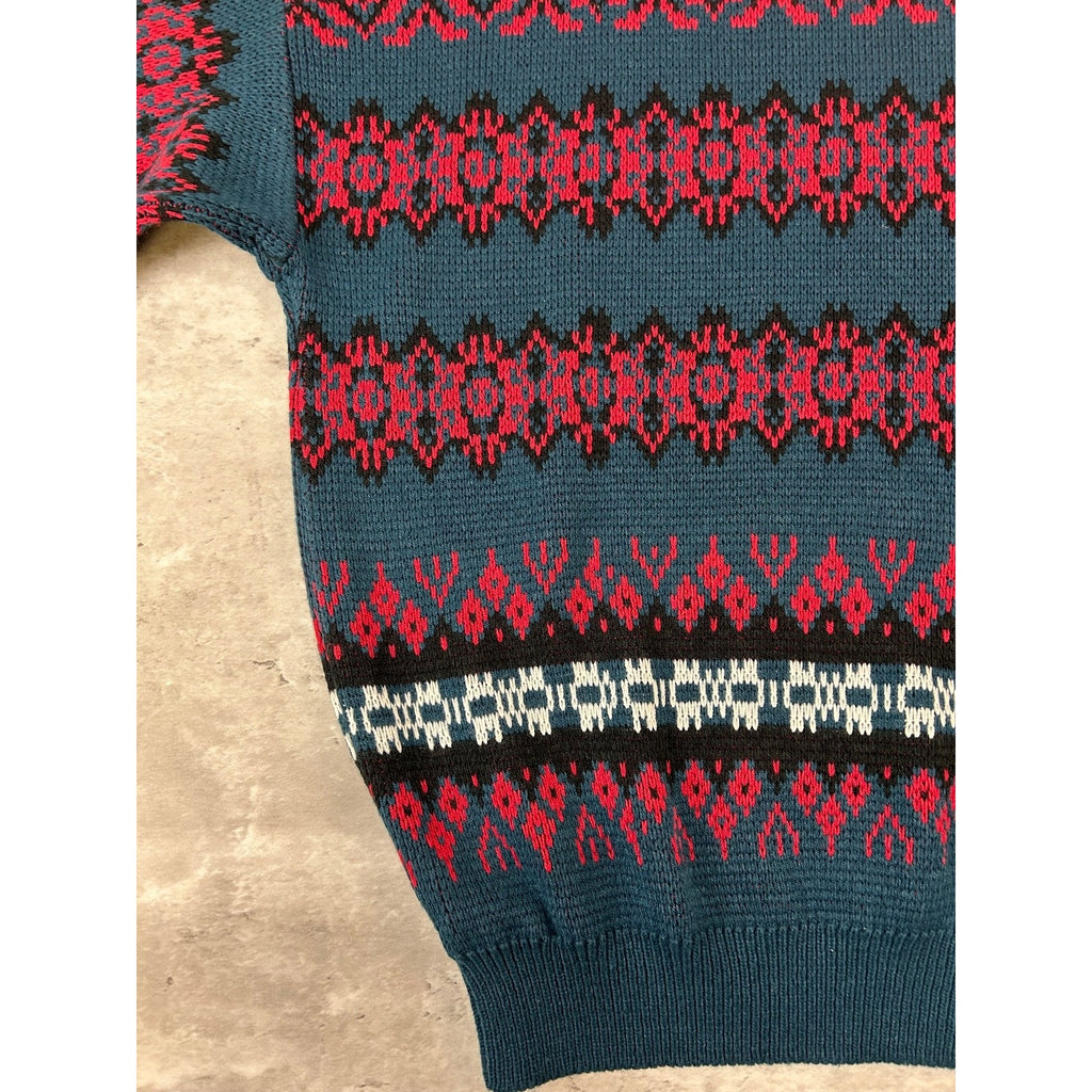 Vintage 90s Geometric Striped Print Pullover Knit Sweater Size Large