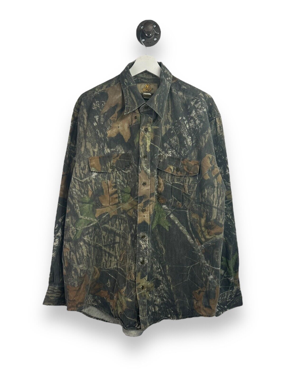 No Trace Mossy Oak Breakout Camo Long sleeve Hunting Button Up Shirt Size Large