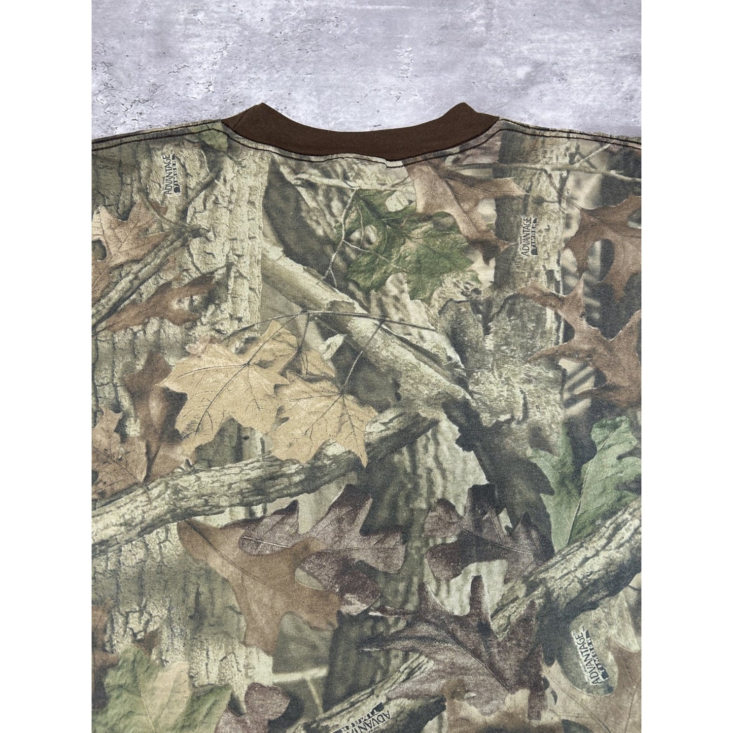 Vintage 90s Advantage Timber Tree Camo Pocket Hunting T-Shirt Size 2XL