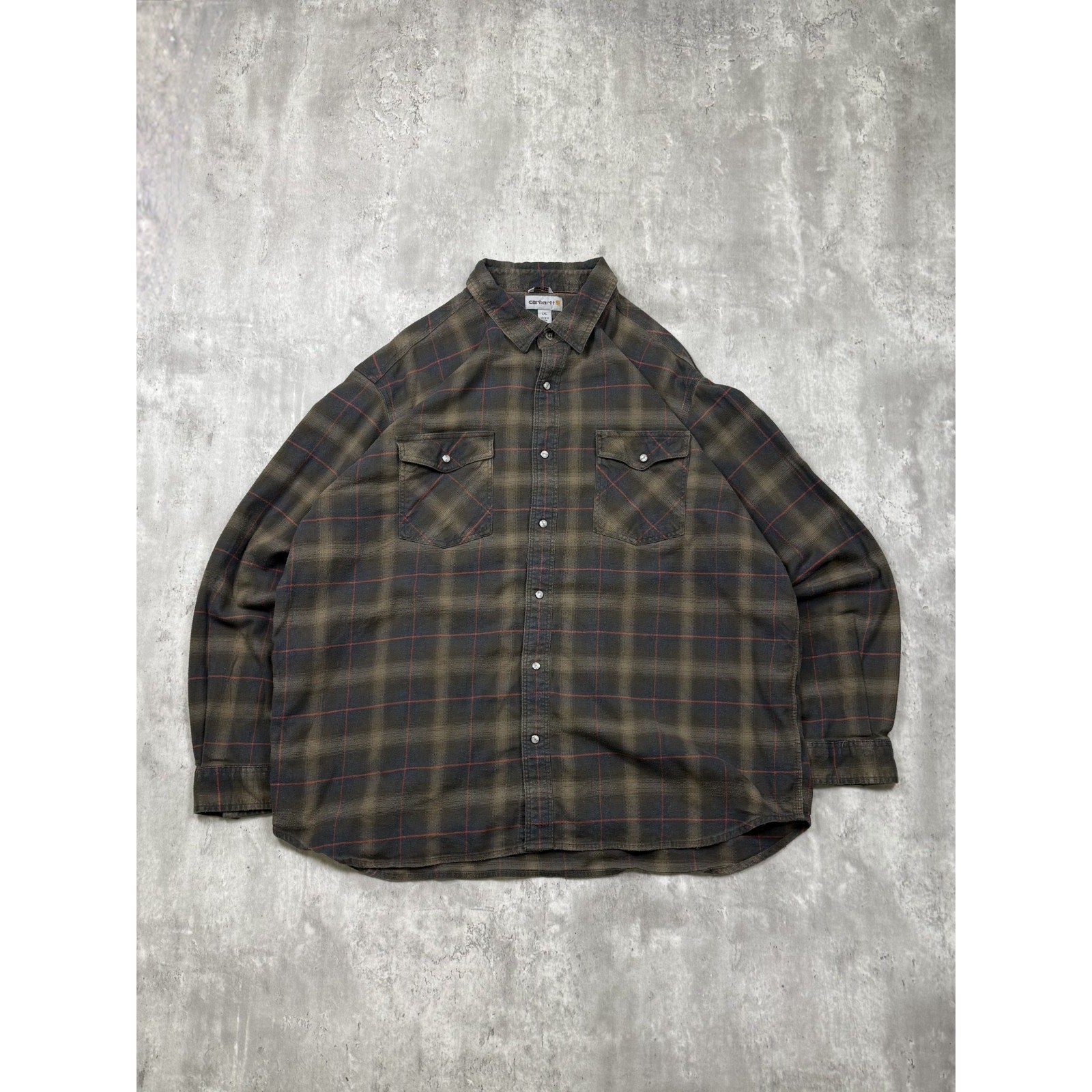 Vintage Carhartt Plaid Pearl Snap Long Sleeve Workwear Button Up Shirt Size 2XL