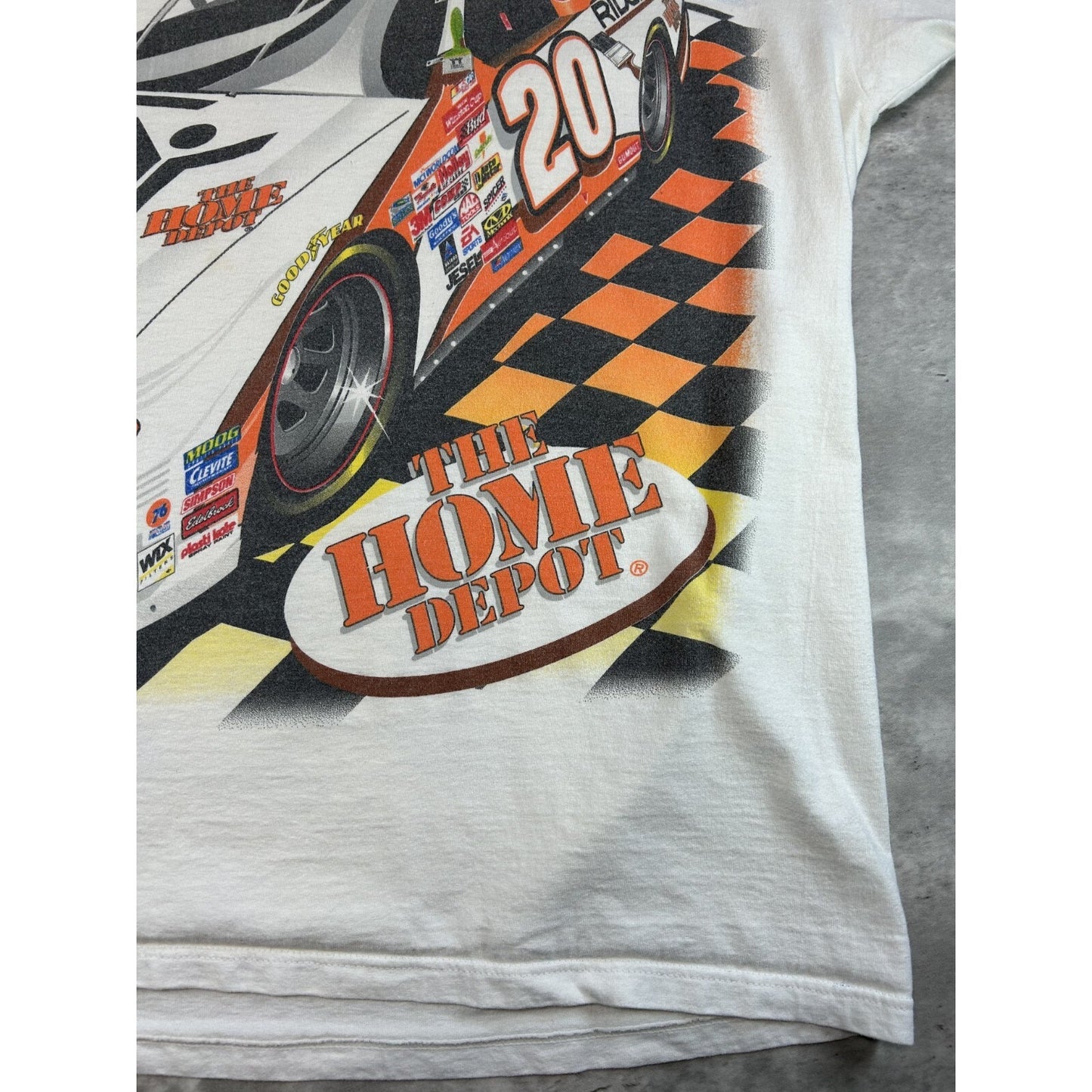 Vintage 1999 Tony Stewart Home Depot Racing Nascar AOP T-Shirt Size Large White