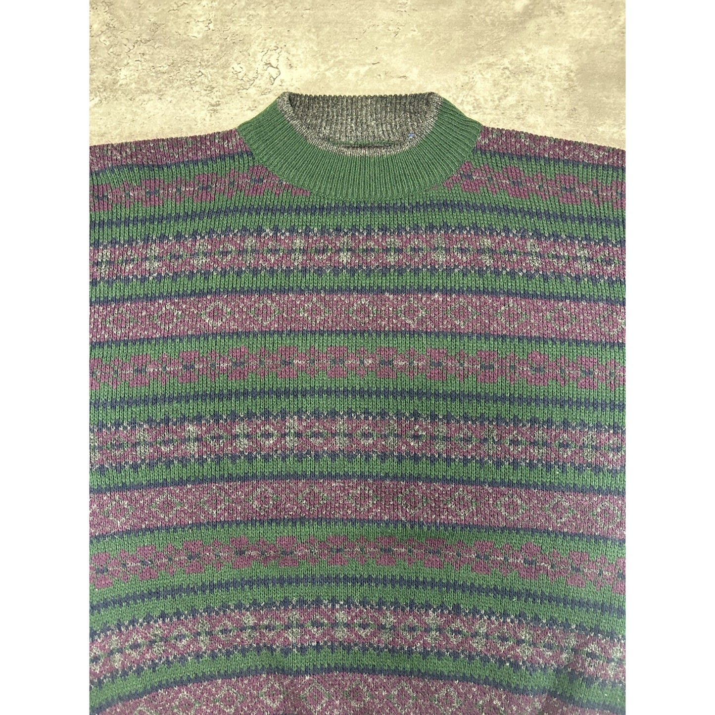 Vintage 90s Abstract Striped Pullover Ribbed Knit Sweater Size Medium
