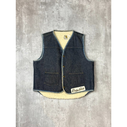 Vintage 1970s Carhartt Sherpa Lined Dark Wash Denim Workwear Vest Size Large