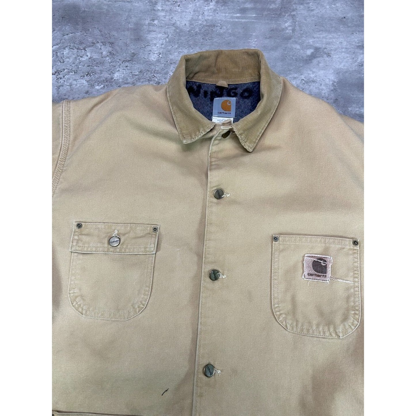 Vintage Carhartt Blanket Lined Canvas Workwear Chore Jacket Size XL Beige