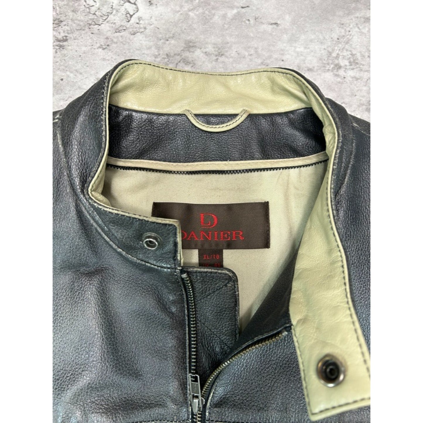 Vintage Danier Two Tone Full Zip Leather Cafe Racer Jacket Size XL