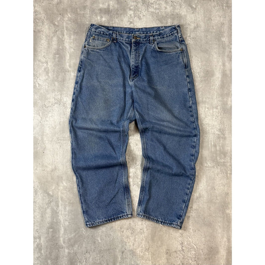 Vintage Carhartt Relaxed Fit Plaid Lined Medium Wash Workwear Denim Pants Sz 37W