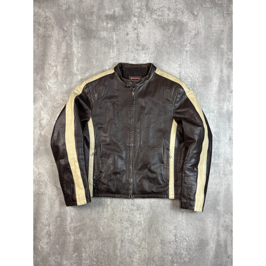 Vintage Tommy Hilfiger Denim Full Zip Cafe Racer Leather Jacket Size XL