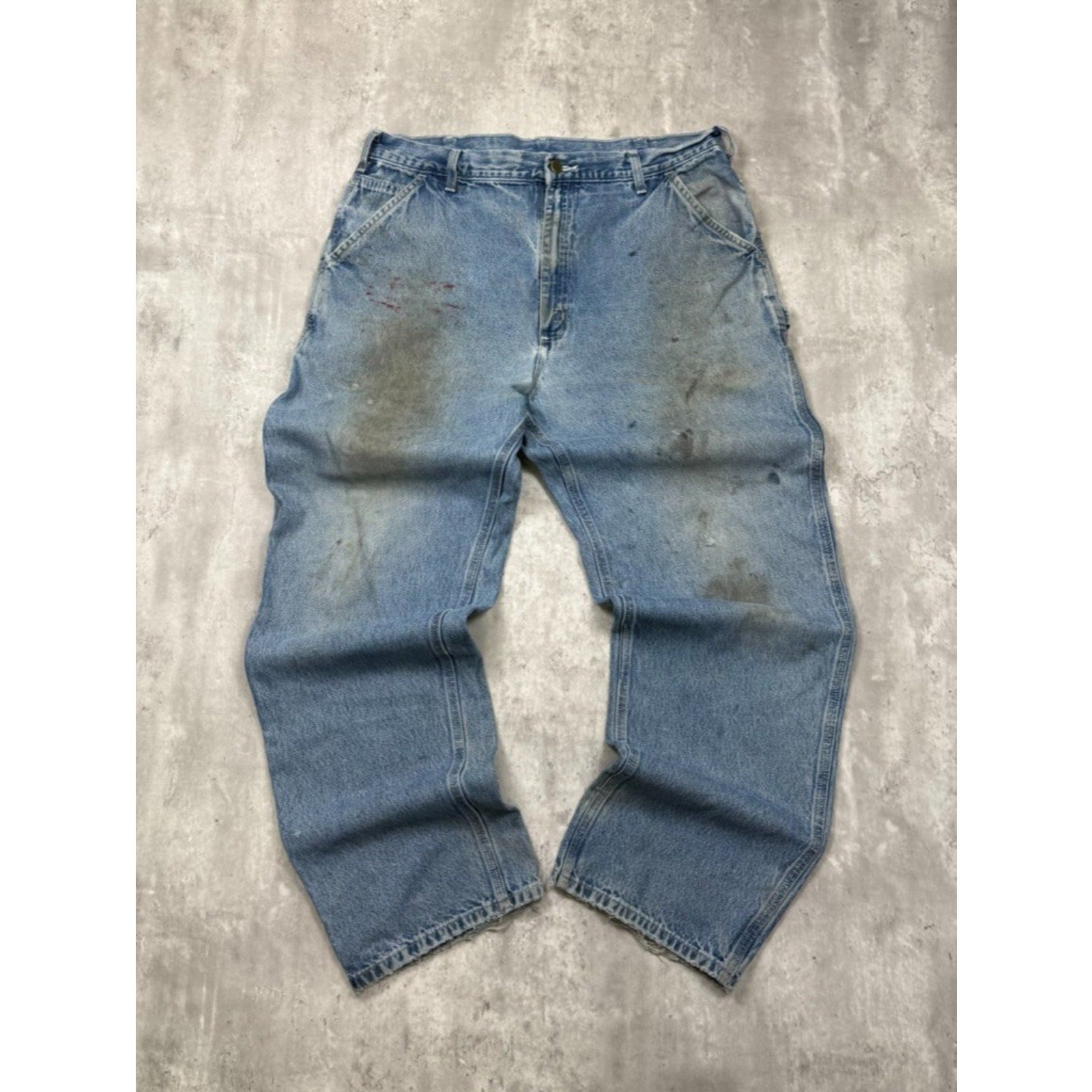 Vintage Carhartt Dungaree Fit Medium Wash Workwear Denim Carpenter Pants Size 37