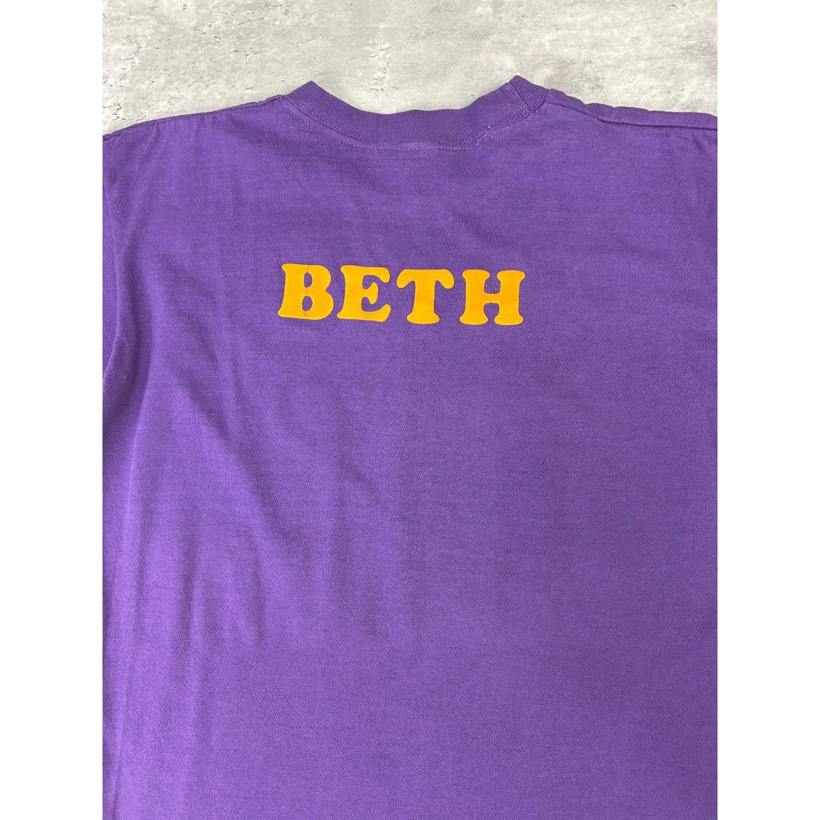 Vintage 80s Bleacher Jocks Felt Spellout Graphic T-Shirt Size Medium Purple