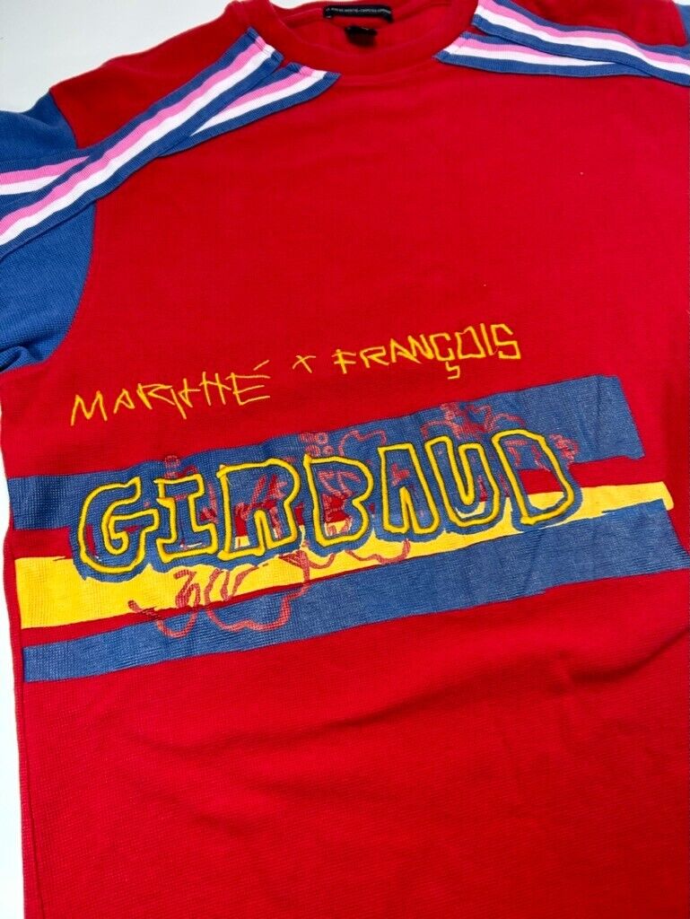 Marithe Francois Girbaud Embroidered Spellout Abstract T-Shirt Size 2XL Red