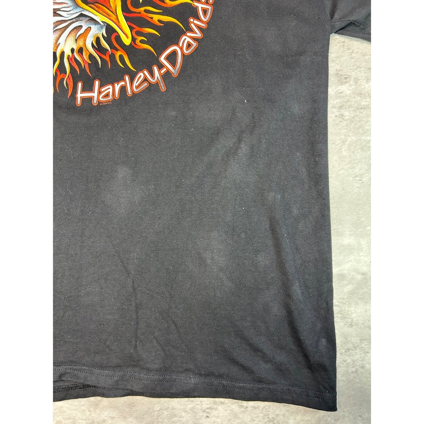 Vintage 1998 Harley Davidson Bald Eagle Graphic Flame Sleeve T-Shirt Size XL