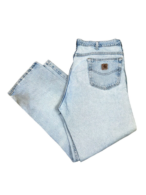 Vintage 90s Carhartt Loose Fit Work Wear Style Light Wash Denim Pants Size 37W