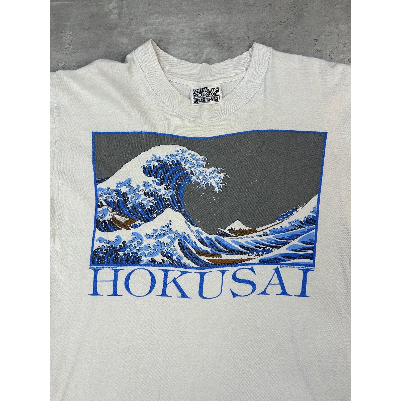 Vintage 90s Hokusai The Great Wave Art Graphic T-Shirt Size Large White