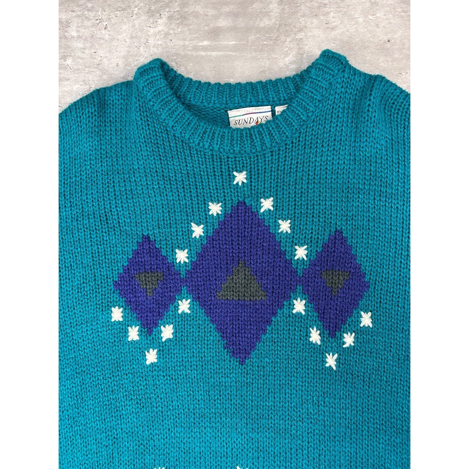 Vintage 80s/90s Sundays Geometric Print Pullover Knit Sweater Size Large