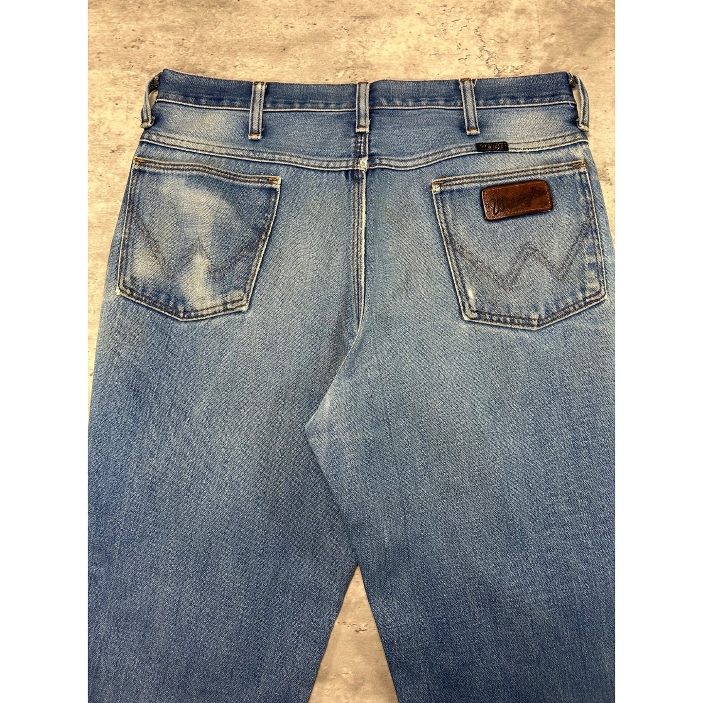 Vintage Wrangler Western Light Wash Denim Distressed Pants Size 33 Blue