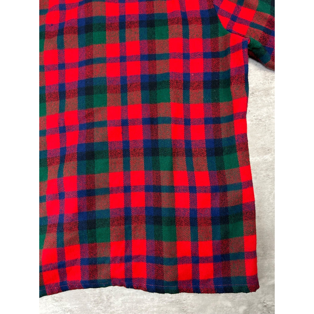 Vintage 90s Woodland Plaid Long Sleeve Double Pocket Button Up Shirt Size Large