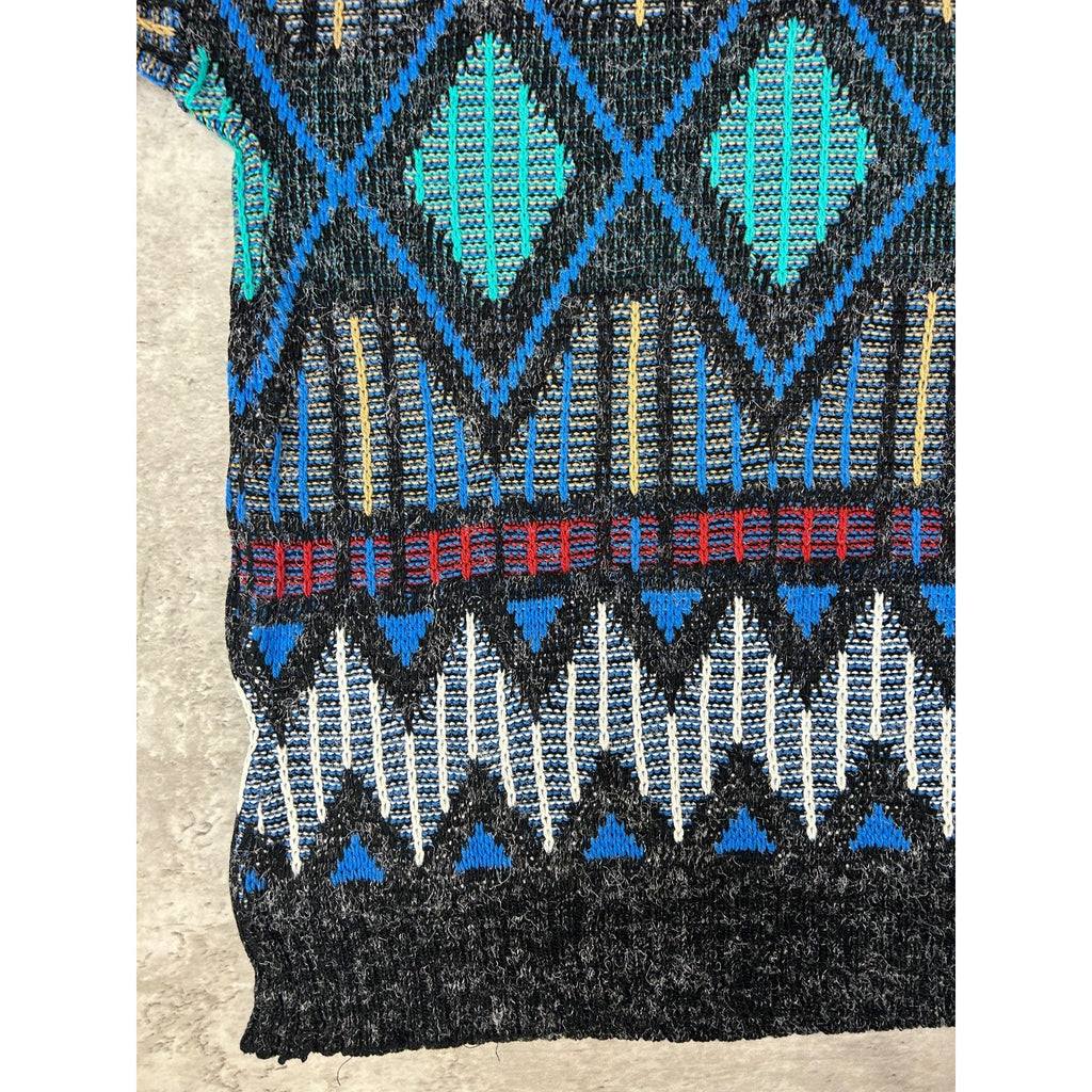 Vintage 80s/90s Scandia Geometric Stripe Print Pullover Knit Sweater Size Large