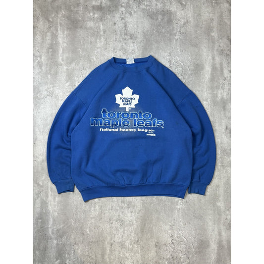 Vintage 90s Toronto Maple Leafs NHL Graphic Logo Spellout Sweatshirt Size XL