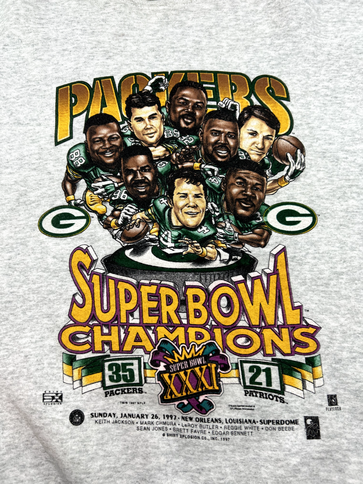 Vtg 1997 Green Bay Packers NFL Super Bowl Champs Caricature Sweatshirt Sz Large