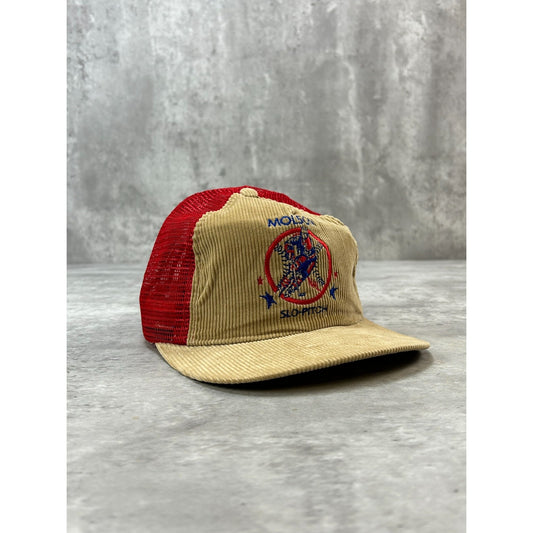 Vintage 90s Molson Slo Pitch Embroidered Logo Corduroy Snapback Hat OSFA