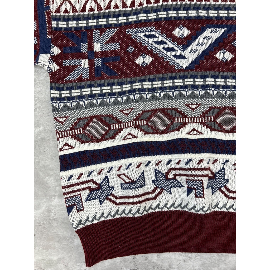 Vintage Towncraft Abstract Striped Print Pullover Knit Sweater Size Large