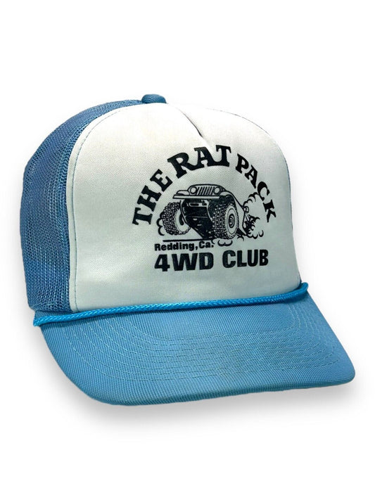 Vintage 80s The Rat Pack 4WD Club Car Graphic Trucker Snapback Hat OSFA