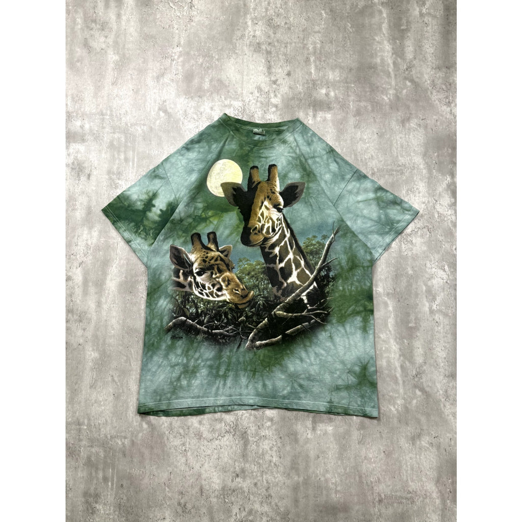 Vintage 1999 Giraffe Nature Graphic Tie Dye T-Shirt Size 2XL