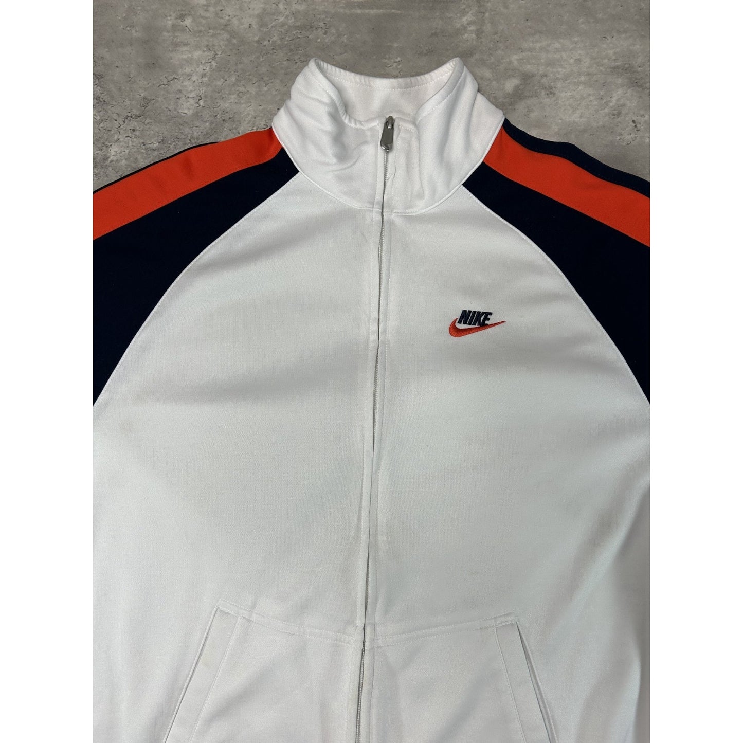 Vintage 2000s Nike Embroidered Logo Full Zip Tack Suit Jacket Size XL White