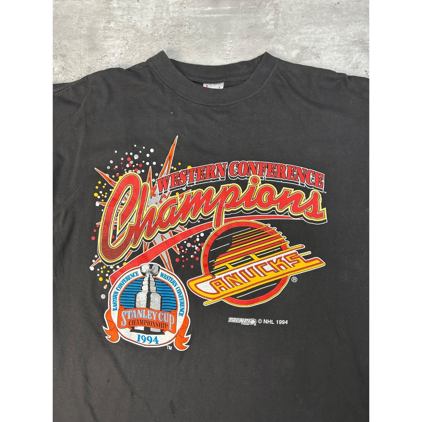 VTG 1994 Vancouver Canucks NHL Western Conference Champs T-Shirt Size Large