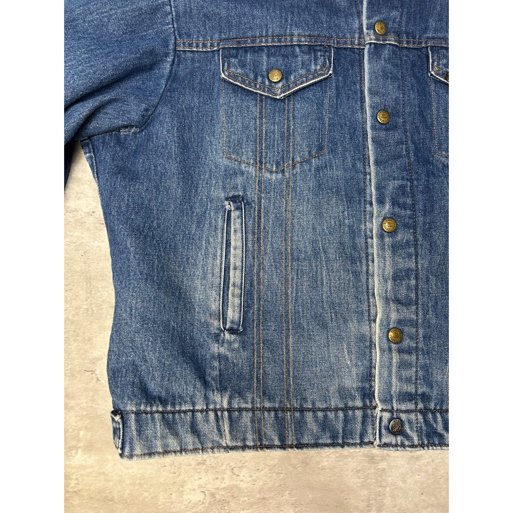 Vintage 80s Saddle King Blanket Lined Western Denim Trucker Jacket Size Large