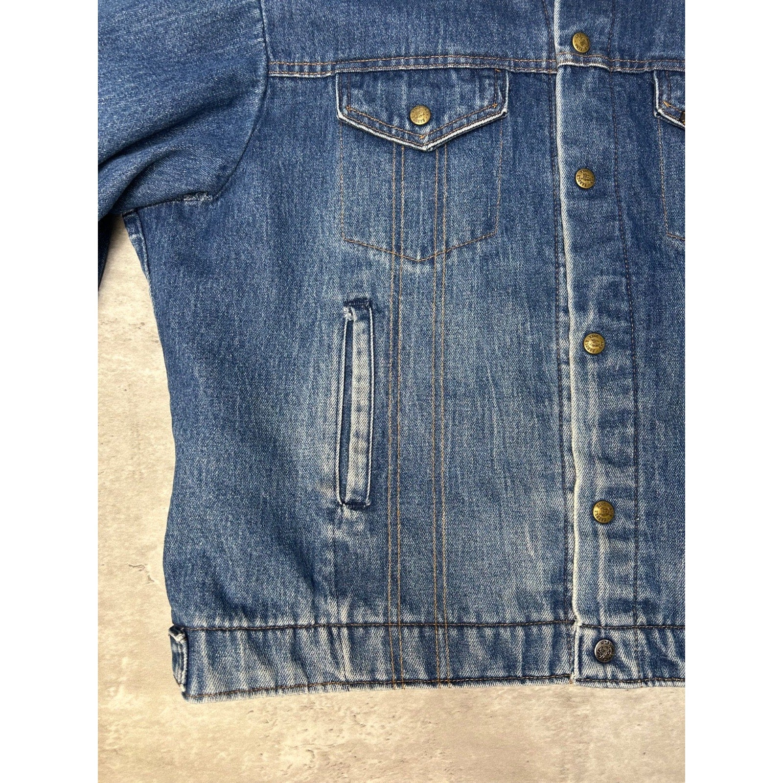 Vintage 80s Saddle King Blanket Lined Western Denim Trucker Jacket Size Large