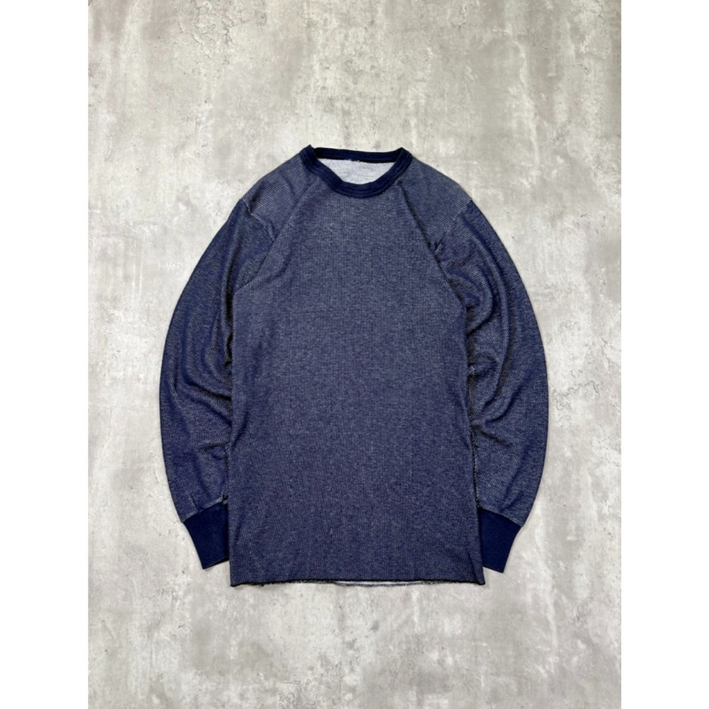 Vintage Blank Blue Thermal Waffle Print Long Sleeve T-Shirt Size Large