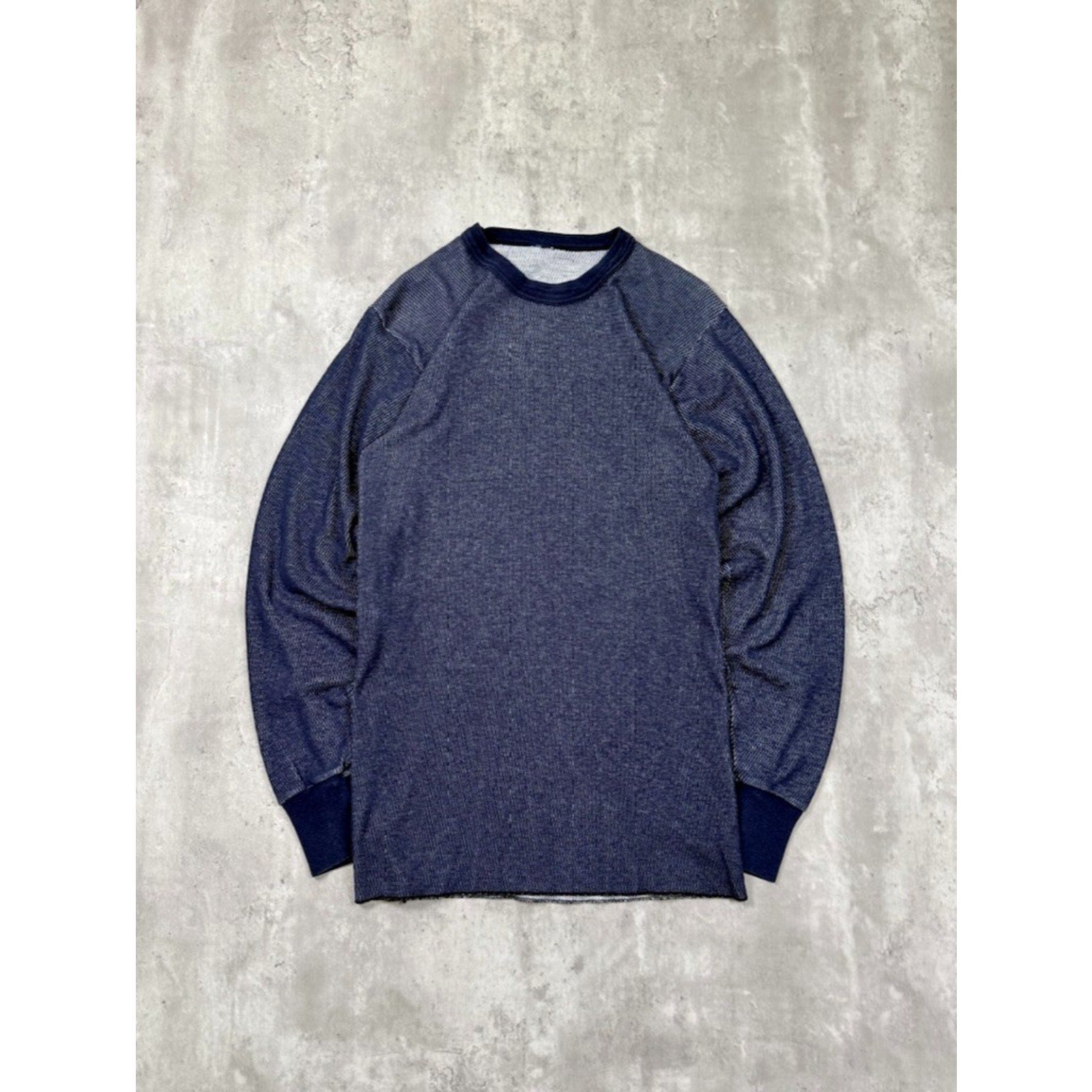 Vintage Blank Blue Thermal Waffle Print Long Sleeve T-Shirt Size Large