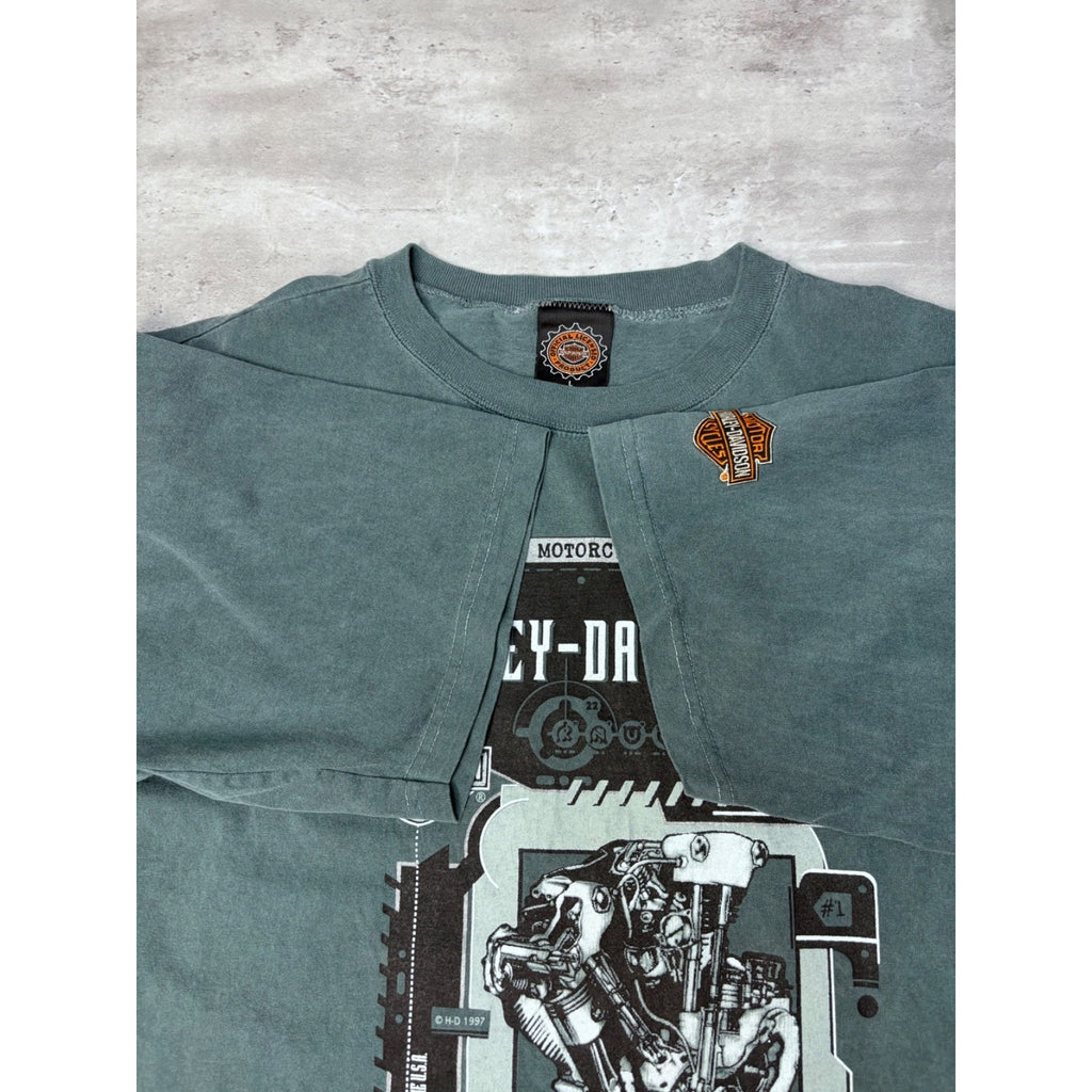 Vintage Harley Davidson Knucklehead Engine Graphic T-Shirt Size Large