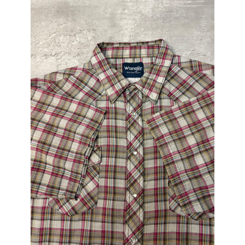 Vintage Wrangler Western Pearl Snap Plaid Cropped Button Up Shirt Size 2XL