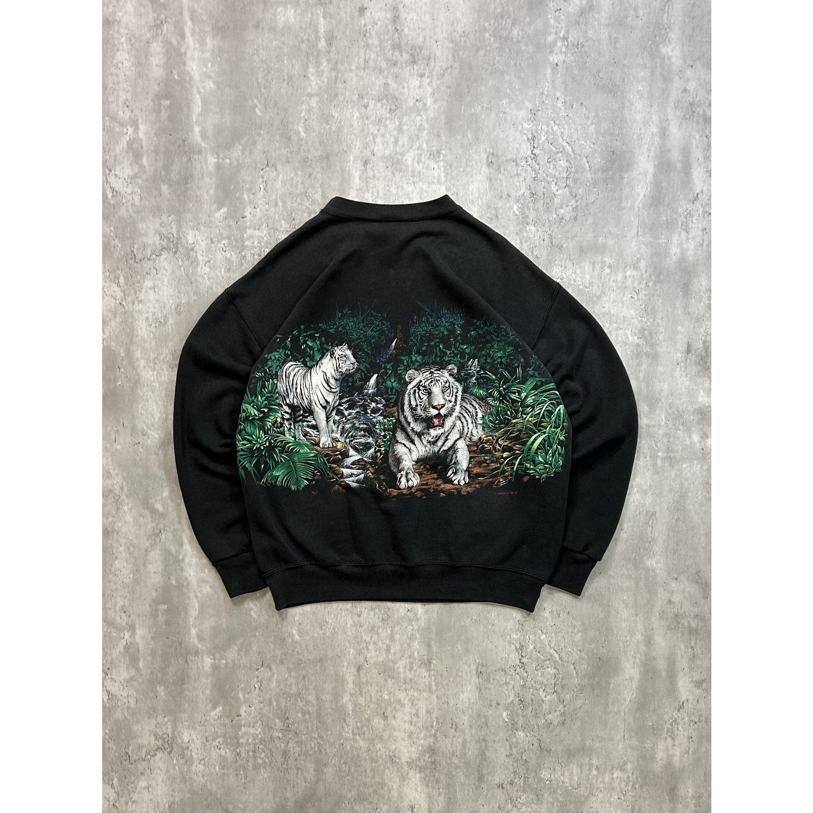 Vintage 90s White Tiger Animal Nature Jungle Graphic Sweatshirt Size Large